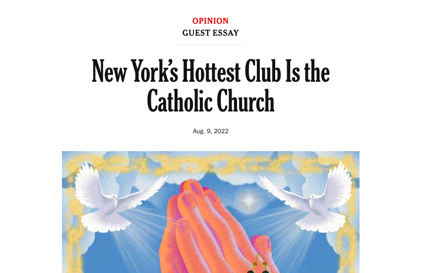 New York Times article title with doves and hand